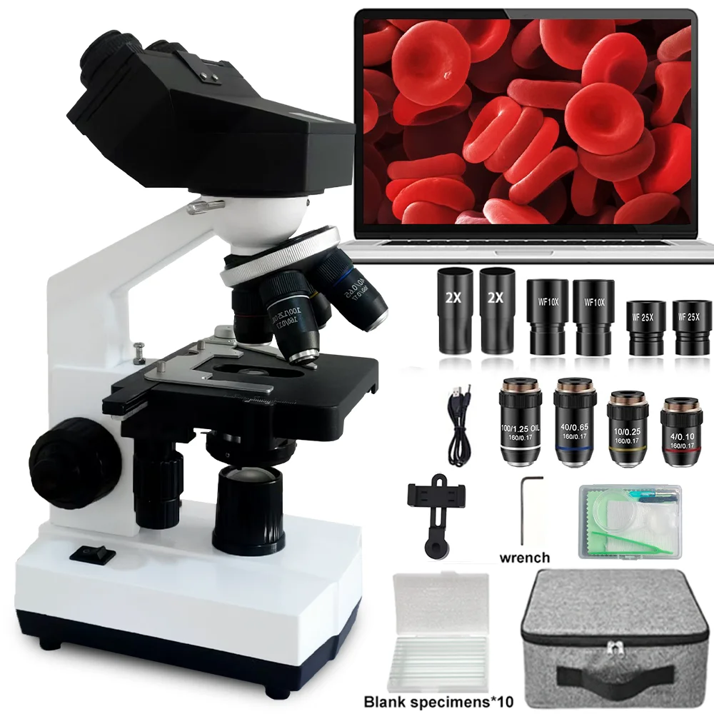 Microscopio Binocular Profesional para Adultos, Ampliación de 40X-5000X, Grado de Laboratorio con Plataforma Mecánica Coaxial Doble, Iluminación LED