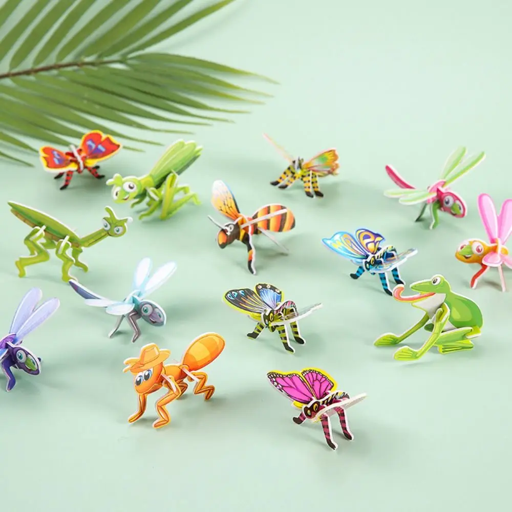 

10pcs Funny Insect Paper Jigsaw Puzzles 3D Insect Cartoon Insect Paper Mode Cognition Paper Paper Card 3D Puzzle Party