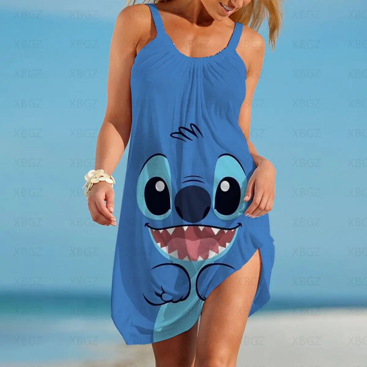 

Stitch Disney Dresses for Women 2022 Print Slip Dress Cartoon Women's Sleeveless Summer Woman Loose Boho Fashion Sundresses Sexy