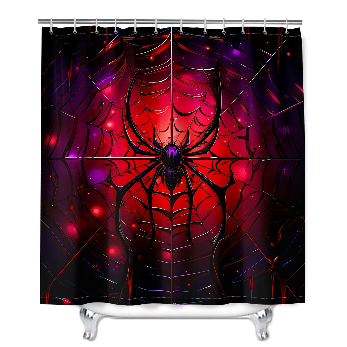 4pcs Bloody Spider, Spider Web, Cool Print Pattern Shower Curtain Set, Waterproof Shower Curtain with 12 Hooks, Non-Slip Bath