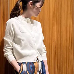 Spring 2025 New Sle Wool Knitted round Neck Open Cardigan Genuine Product Full Condition CABAN Women's Fashion British Sl...
