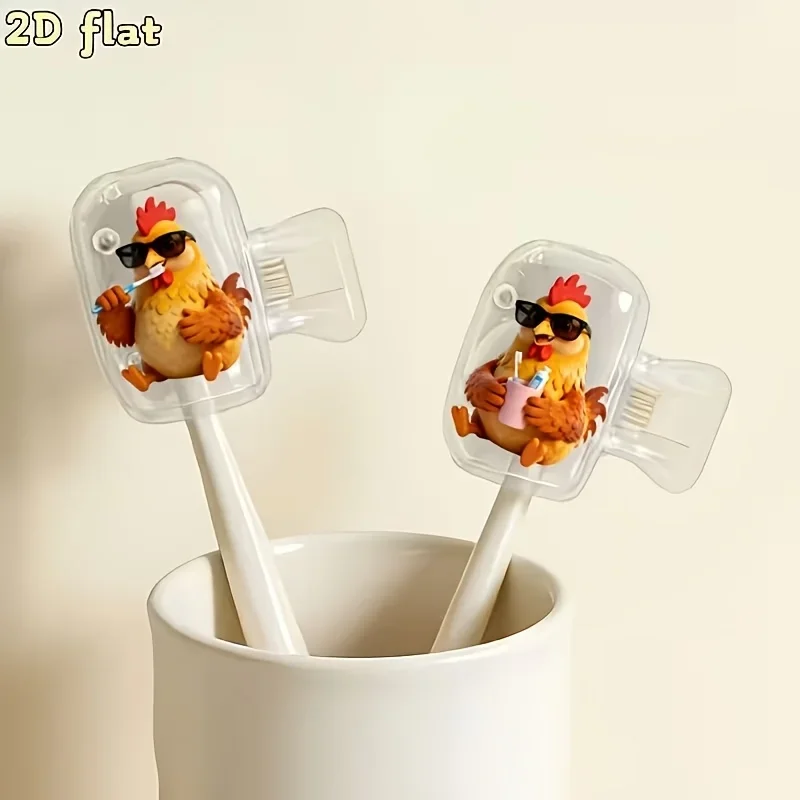 2pcs Chicken Portable Toothbrush Head Cover Ideal for Bathroom Bedroom Travel Essential Prevent Dirt Necessities Gift for Couple