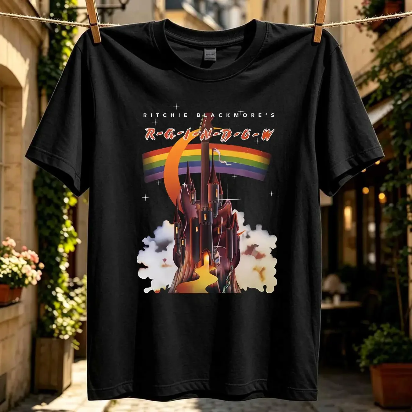 washed T Shirt Rainbow 'Ritchie Blackmore Album' Black NEW OFFICIAL vintage Washed Breathable Casual fashion homme Stylish
