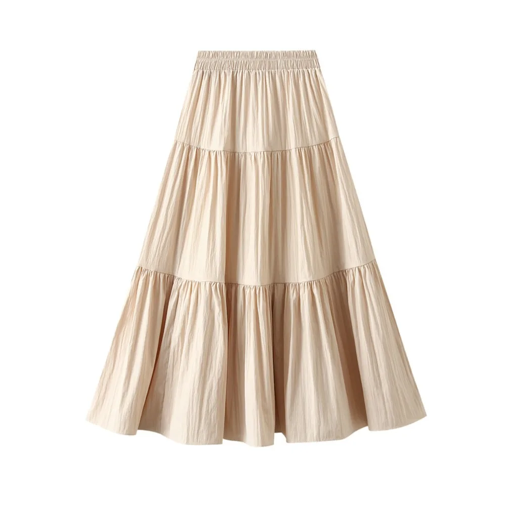 

Designer Chic Maxi Skirt Woman 2024 New Summer A-Line Solid Patchwork Skirts Minimalist Casual Loose Pleated Skirts Jupe Femme