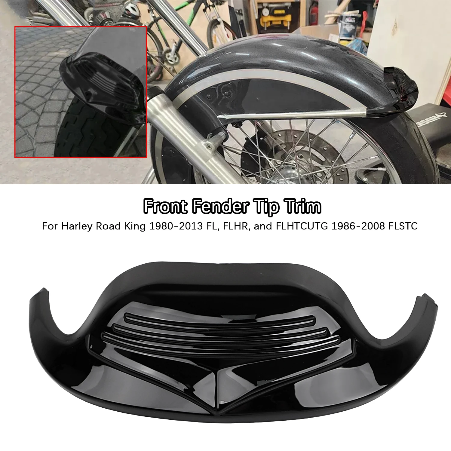 Gloss Black Motorcycle Fender Mudguard Tip Trim Fit For Harley Heritage Softail Classic FLSTC 1986-2008 Road King FLHR