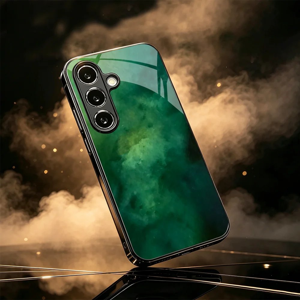 Green Mist Glass Tempered Glass TPU High-end phone case for Samsung Galaxy S26/S25/S24/S23/S22/S21 FE Ultra Plus Shockproof