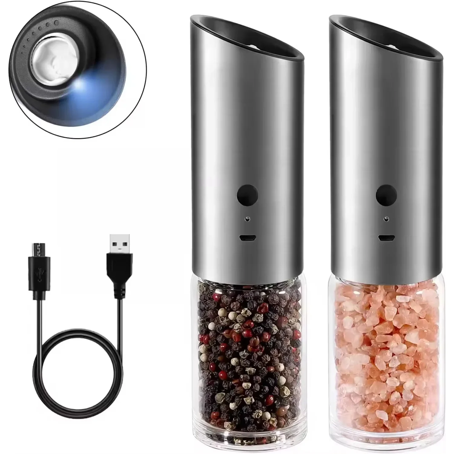 170ML Large Capacity Electric Salt and Pepper Grinder Rechargeable Gravity Spice Mills Pepper Grinders Adjustable Coarseness