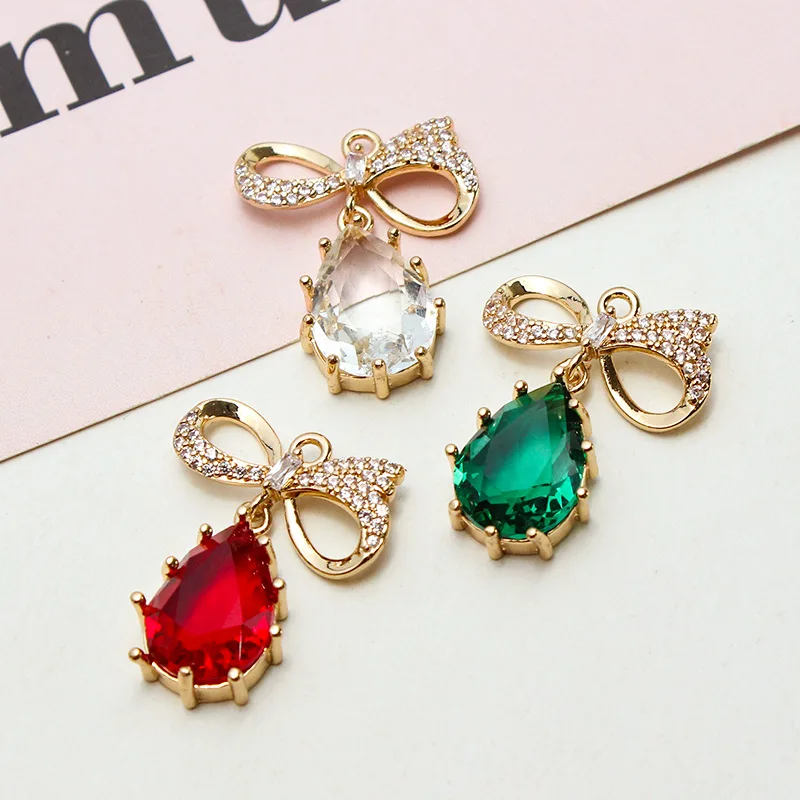 1pcs Diy Earrings Necklace Material Copper Color-preserving Edging Rare Earth Glass Inlaid Zircon Butterfly Drop Pendant Charms