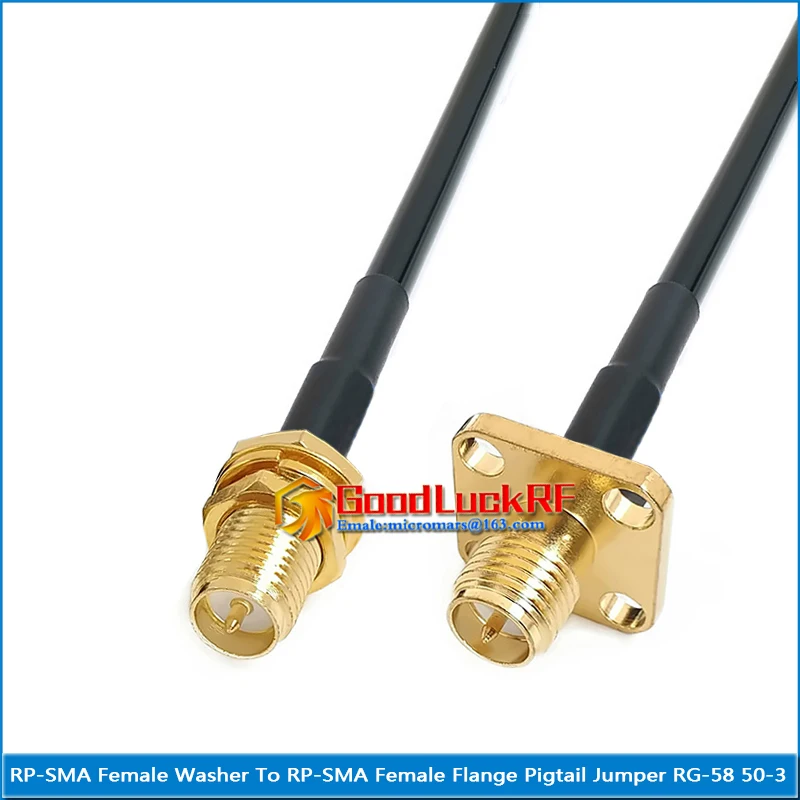 

Dual RP SMA RP-SMA Female Washer Nut to RP-SMA Female 4 Hole Flange Chassis Panel Mount Pigtail Jumper RG-58 RG58 3D-FB Extend
