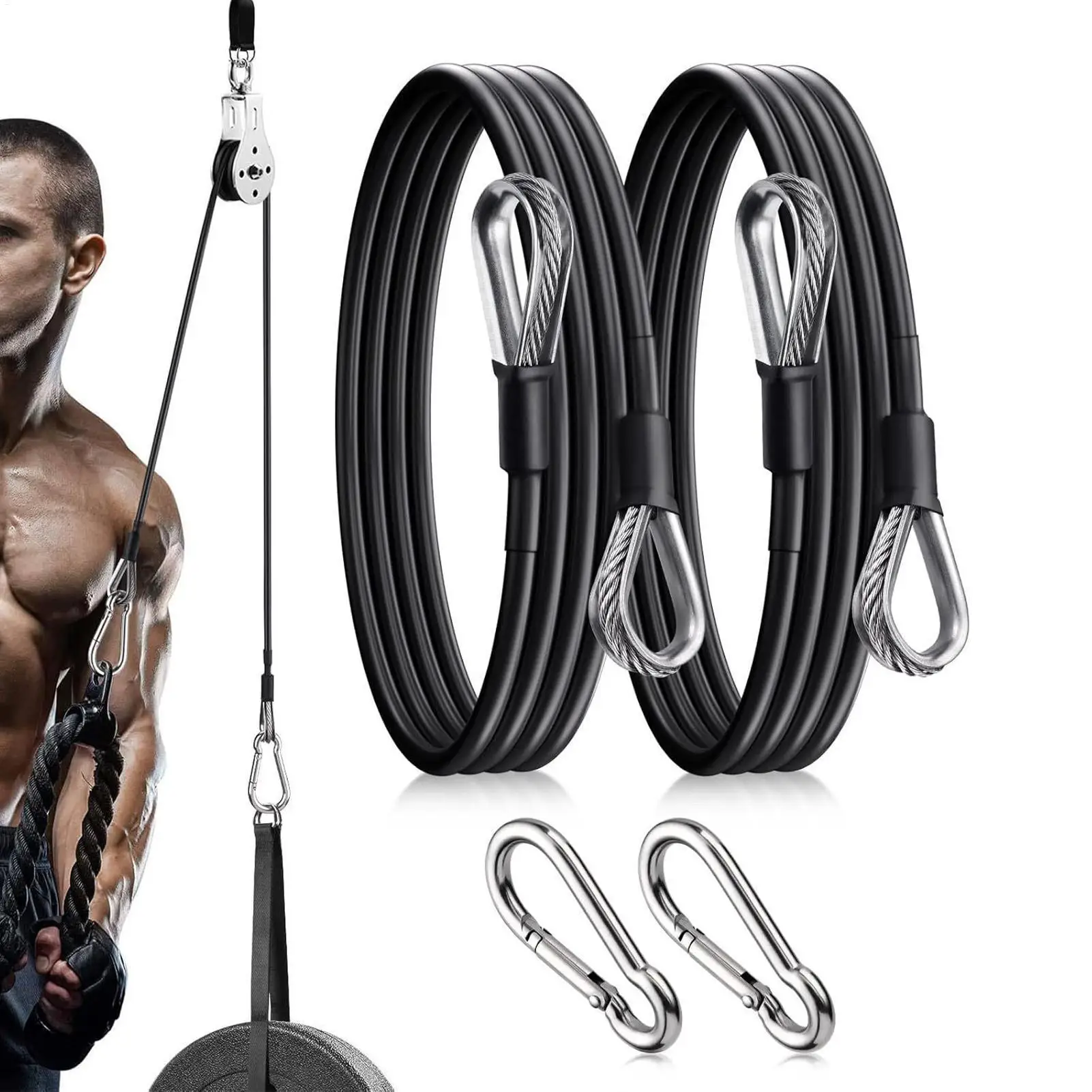 2PCS Heavy Duty Cable Extensions Ergonomic Gym Accessories for Pull Down Row Curl, Strength Training for Leg Back Arm