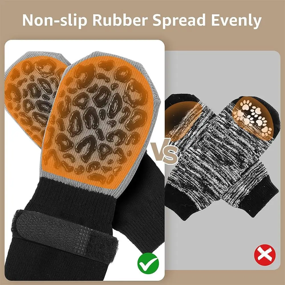 4PCS Anti-Slip Cozy Dog Socks Adjustable Band Strong Grip Knitted Socks Cotton Anti-Scratch Paw Protector Wooden Floors