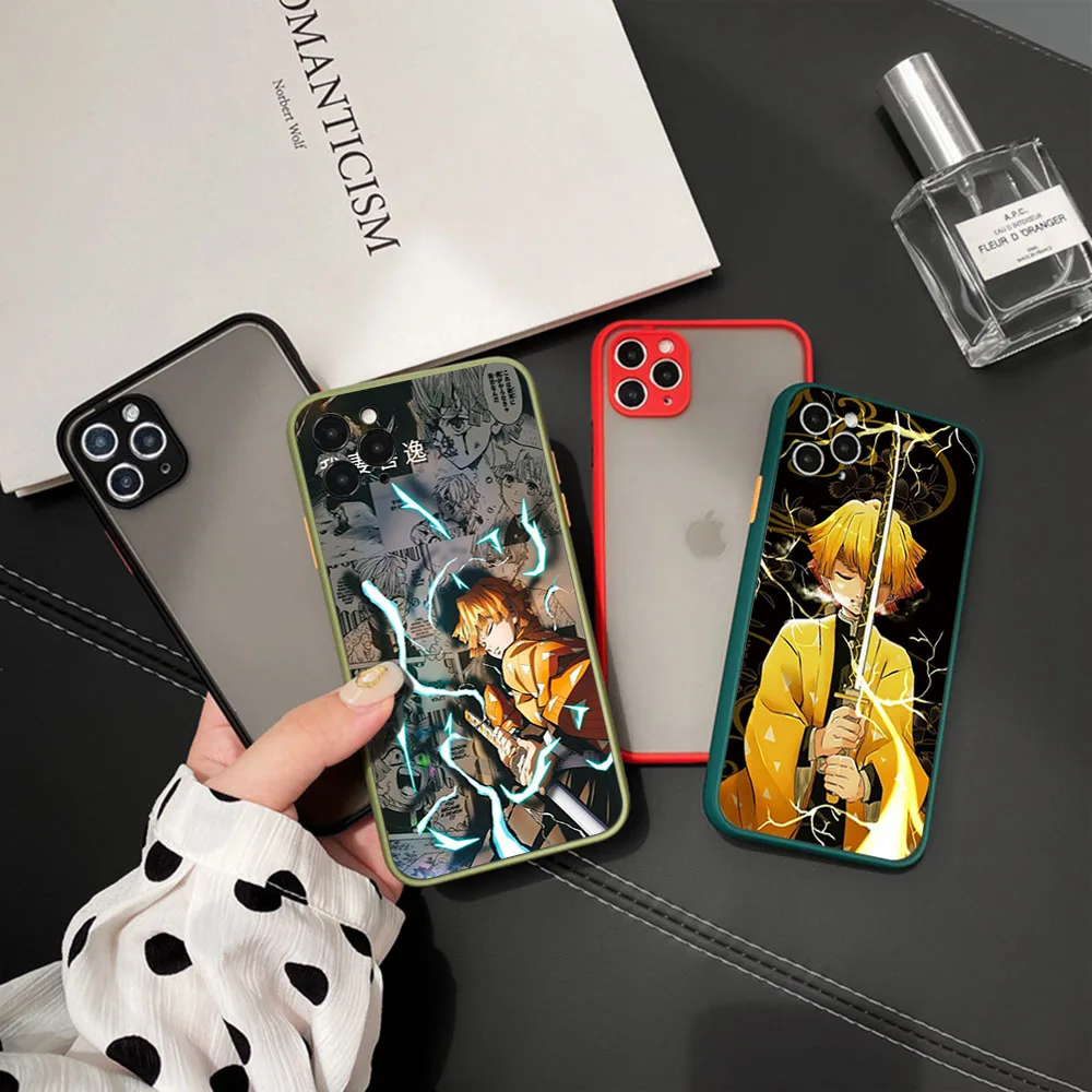 Phone Case For iphone 16 15 14 Pro Max 7 8 Plus 11 12 13 Mini XR XSMax 16P Agatsuma Zenitsu Demon Slayer Matte Translucent Cover