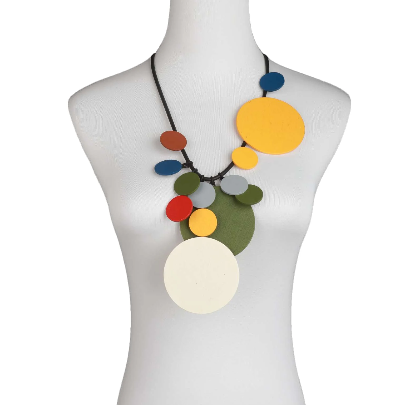 UKEBAY New Handmade Ethnic Retro Style Geometric Disc Wood Accessories Rubber Chain Bohemian Style Necklace Punk Chain Jewelry