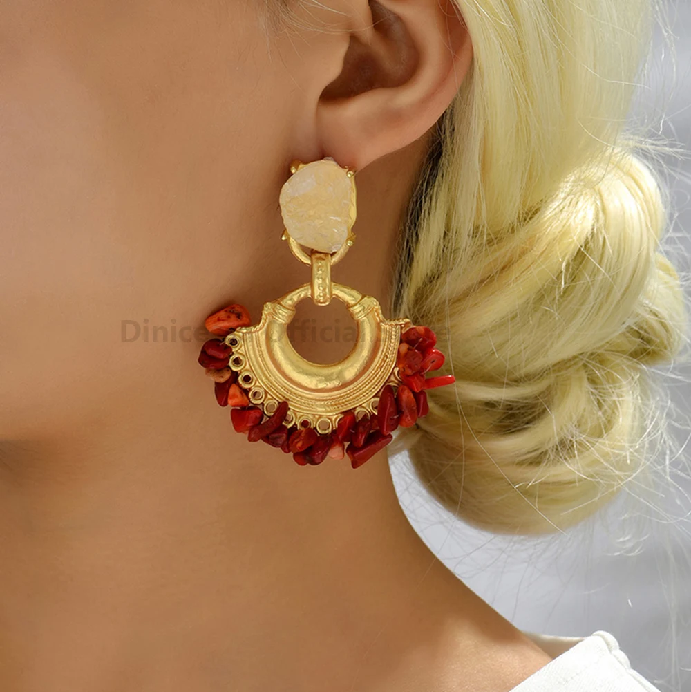 Bohemian Fashion Multicolor Resin Stone Decor Big Dangle Drop Earrings For Women Luxury Design Unusual Party Jewelry Accessories
