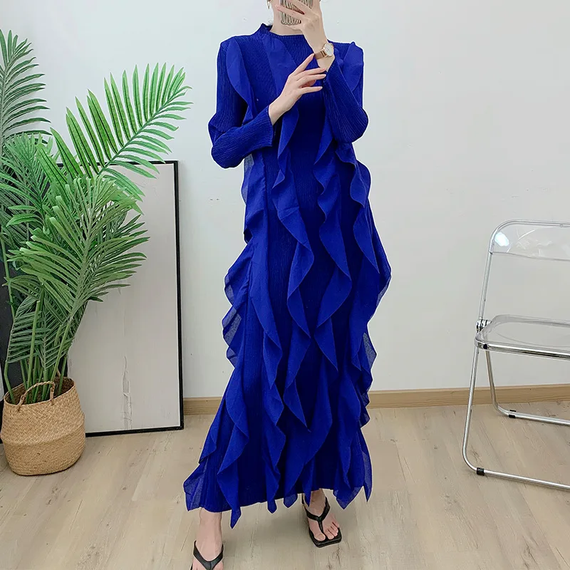 Miyake Pleated Long Piece Dress 2023 Autumn New Foreign Trade Long Export Women's Apparel Slim Air Pressure Pleated Skirt