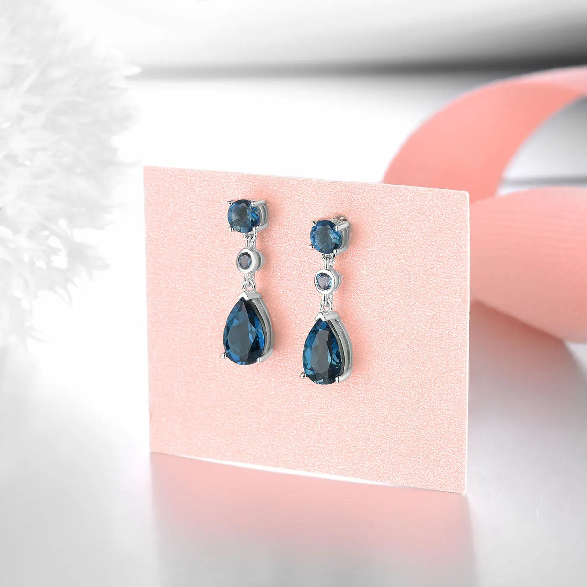 Natural Blue Topaz Solid Silver Earring for Women 4 Carats Dark Blue Topaz Pear Cut Women Elegant Classic Jewelry New Year Gift