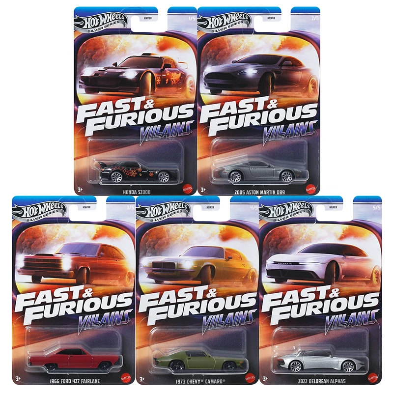 Original rodas quentes rápido & furioso vilões carro diecat 1/64 brinquedos menino honda aston martin ford fairland chevy camaro delorean presente