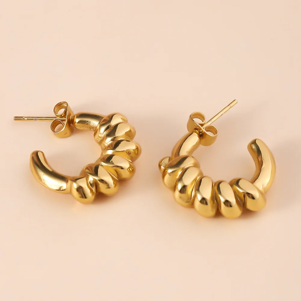 Fashionable Stainless Steel C-shaped Earrings For Women, Non Fading, Simple Wrapped Circle Earrings, Jewelry Accessories