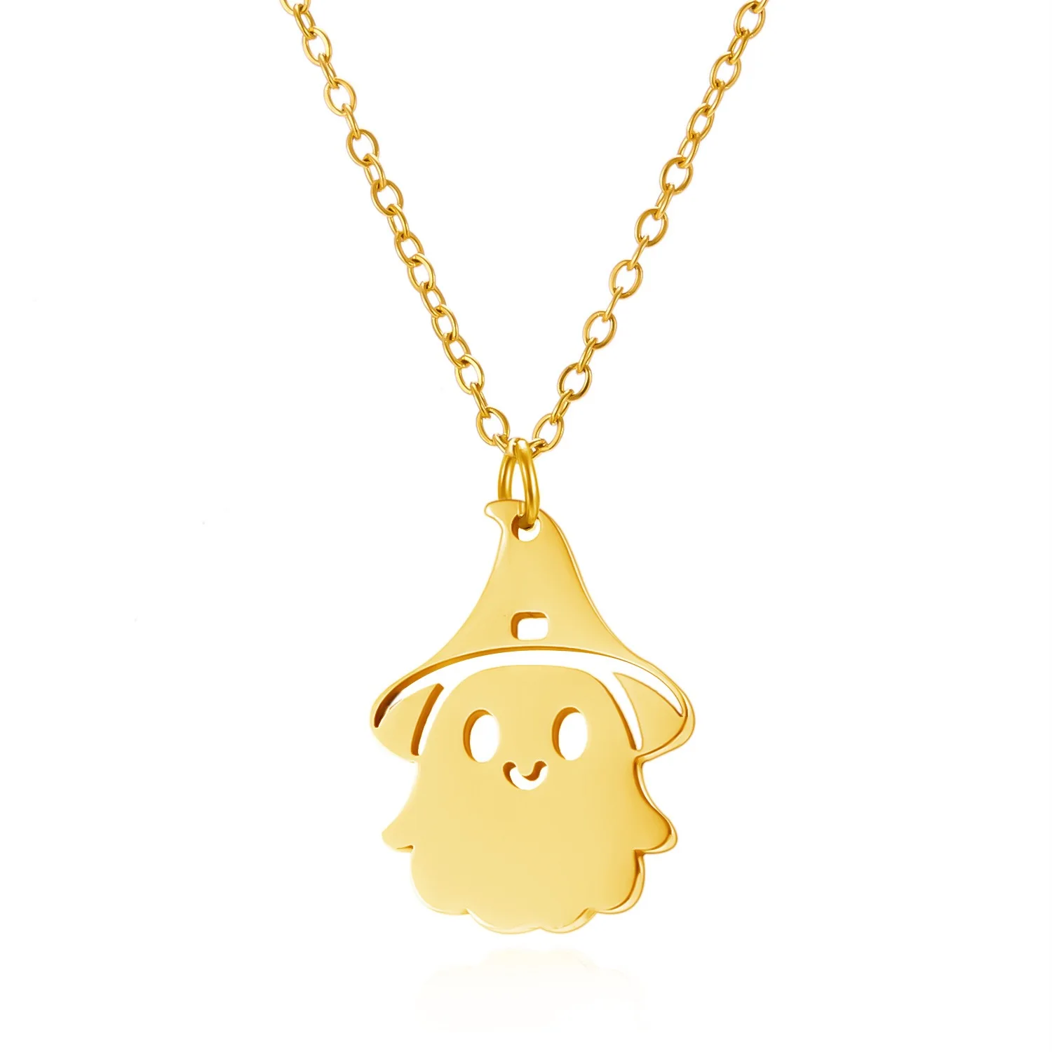 

Stainless Steel Halloween Ghost Witch Necklace Polished Cartoon Mushroom Hat Girl Pendant for DIY Party Jewelry Gifts
