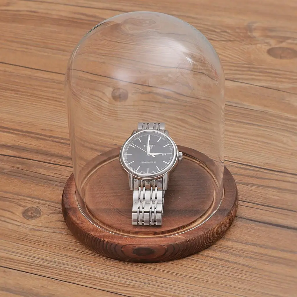 Clear Glass Cloche with Wooden Base Elegant Display Jar for Ornament Decor and Cozy Room Decoration