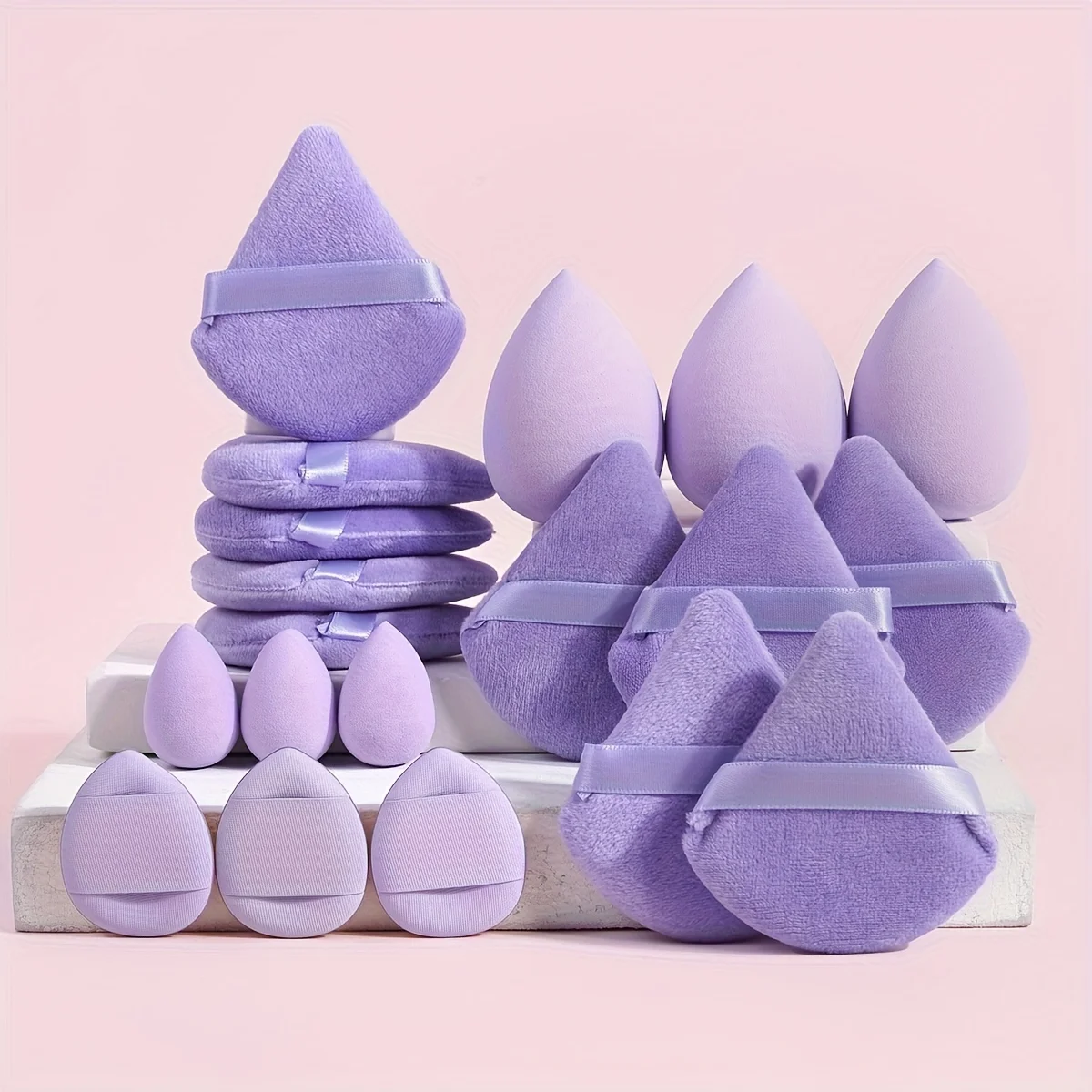 19-Piece Professional Set Including Black and Brown Triangular, Round, Teardrop-Shaped, and Mini Thumb Makeup Sponges