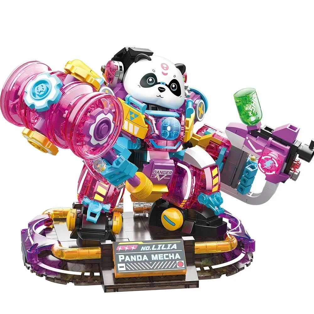 Creative Mini Pink Green Panda Mecha Building Blocks Luminous Bricks Figure Model Toy for Children's Adult Holiday Gift