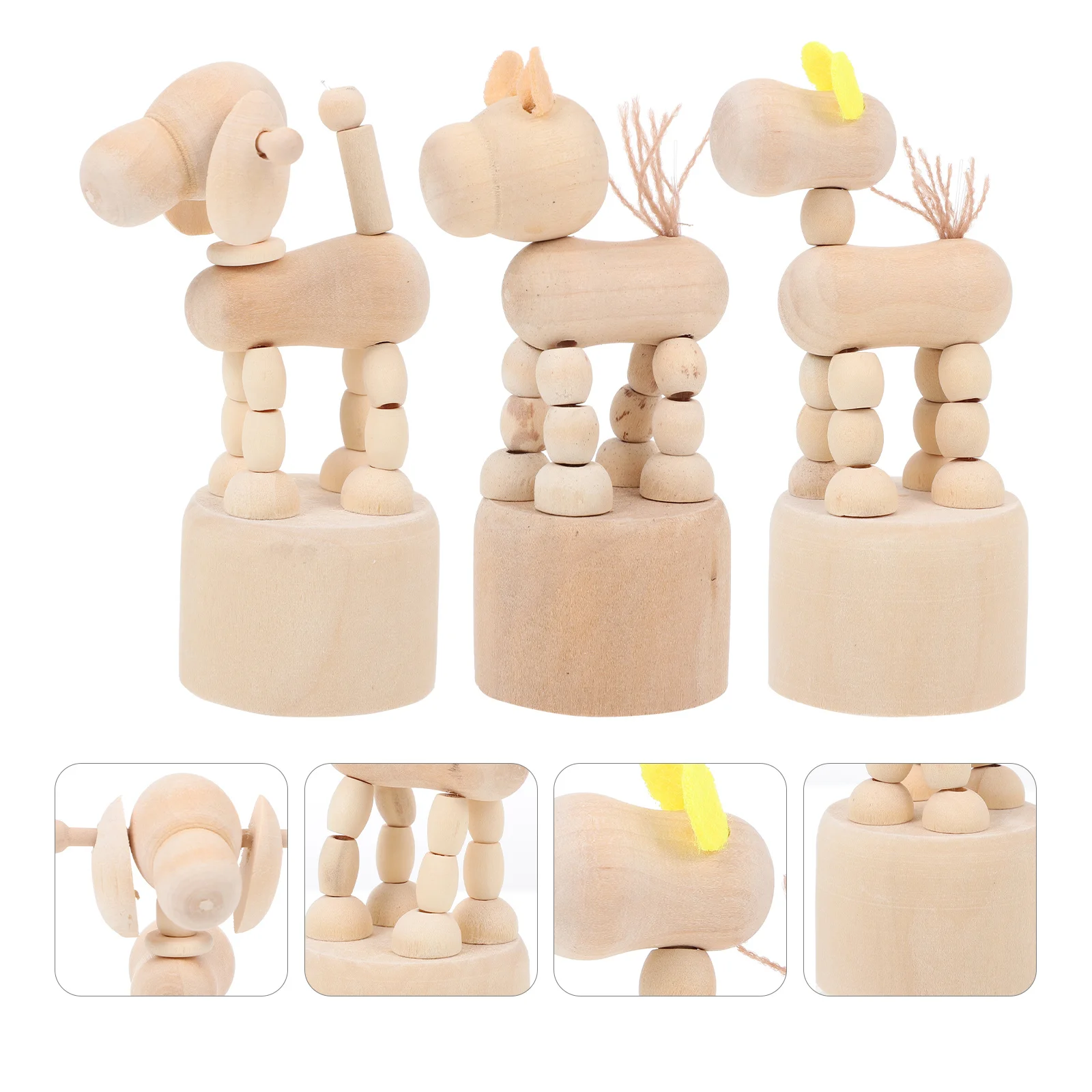 3 szt. Drewniane figurki psów do samodzielnego malowania, bezpieczne rękodzieło dla dzieci, kreatywne ozdoby na biurko.