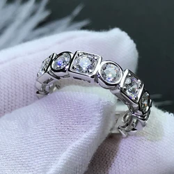 ANZIW 925 Sterling Silver 3.5mm Round Cut Full Eternity Ring for Women Simulated Diamond Square Engagement Wedding Band Ring