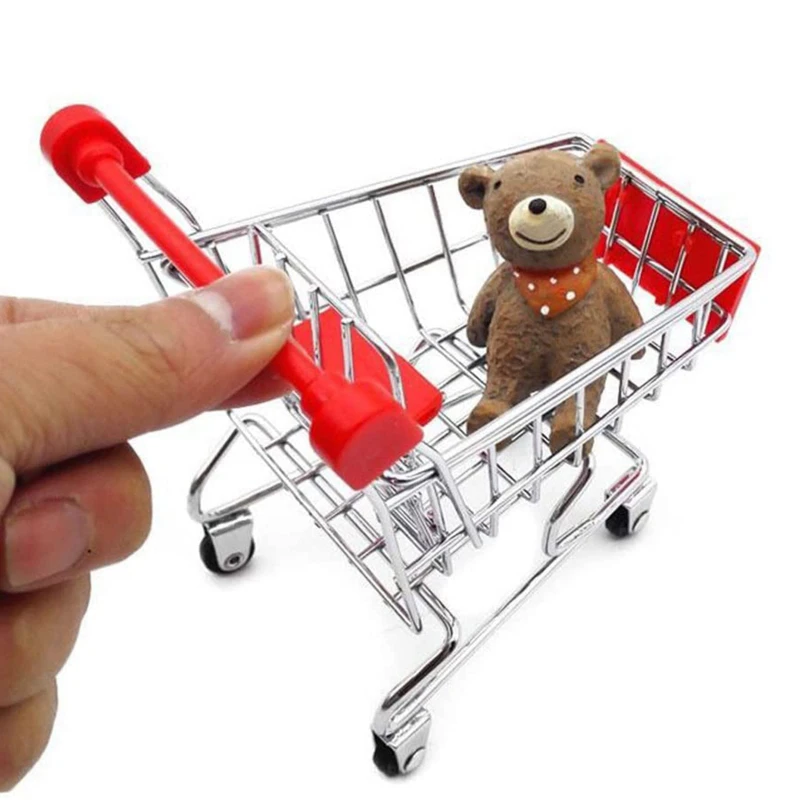 Baby Pretend Toy Supermarket Hand Trolley Mini Shopping Cart Desktop Decoration Storage Toy Gift Dollhouse Furniture Accessories