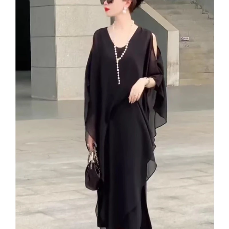 Summer Korean Fashion Elegant Off the Shoulder Dress Ladies Short Sleeve V-neck Temperament Midi Vestido Women Casual Mesh Dress