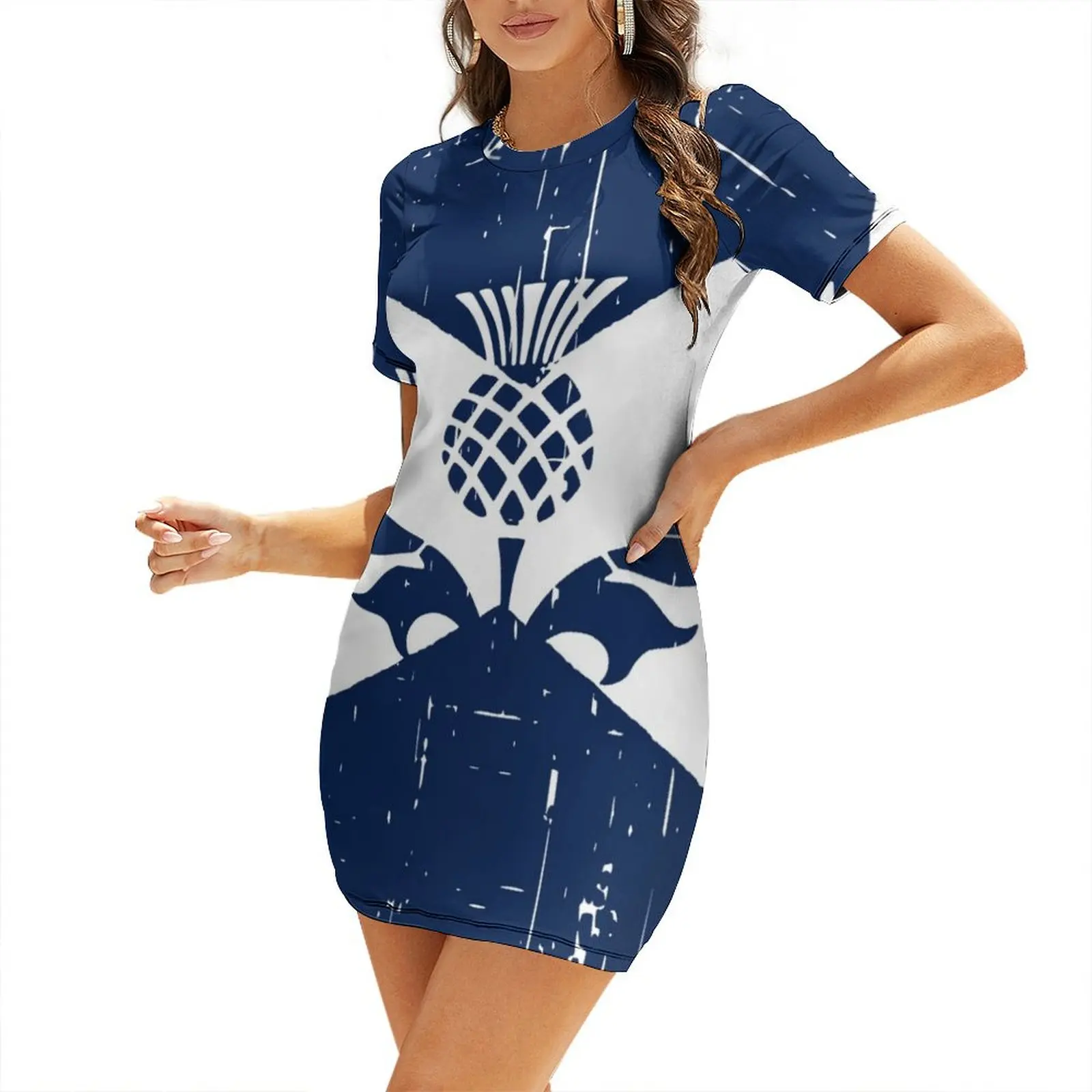 

Saltire Scottish Flag and Scottish Thistle Short Sleeved Dress Dresses for wedding party Dress