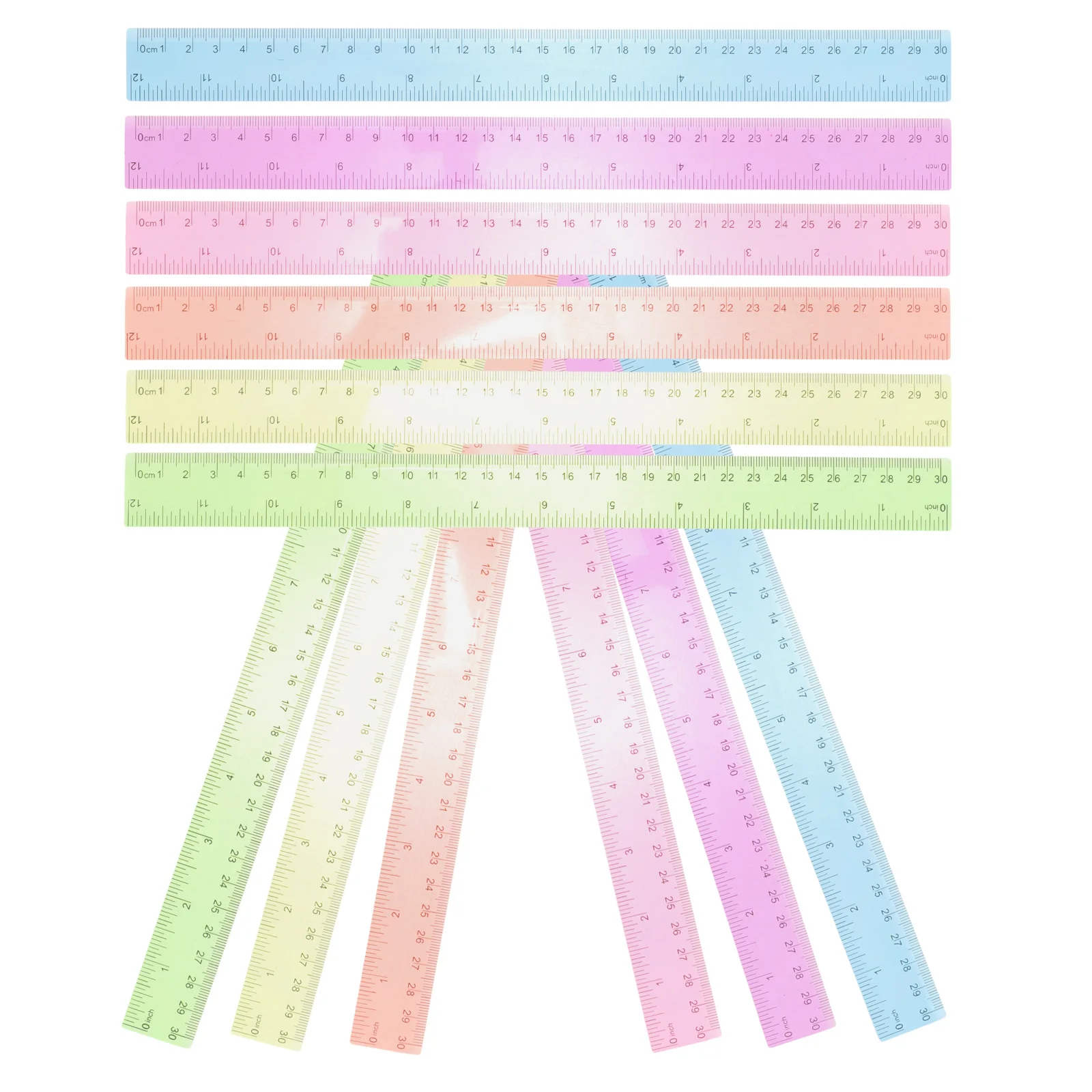 12 قطعة مساطر بلاستيكية شفافة ملونة مساطر قياس واضحة للطلاب الفصول الدراسية المنزل مكتب المدرسة بوصة