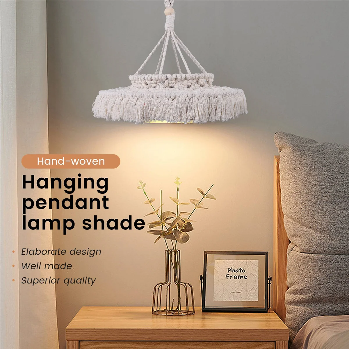 A389T NEW~Macrame Lamp Shade Boho Hanging Pendant Light Cover Modern Office Bedroom Living Room Nursery Bohemian Home Decor