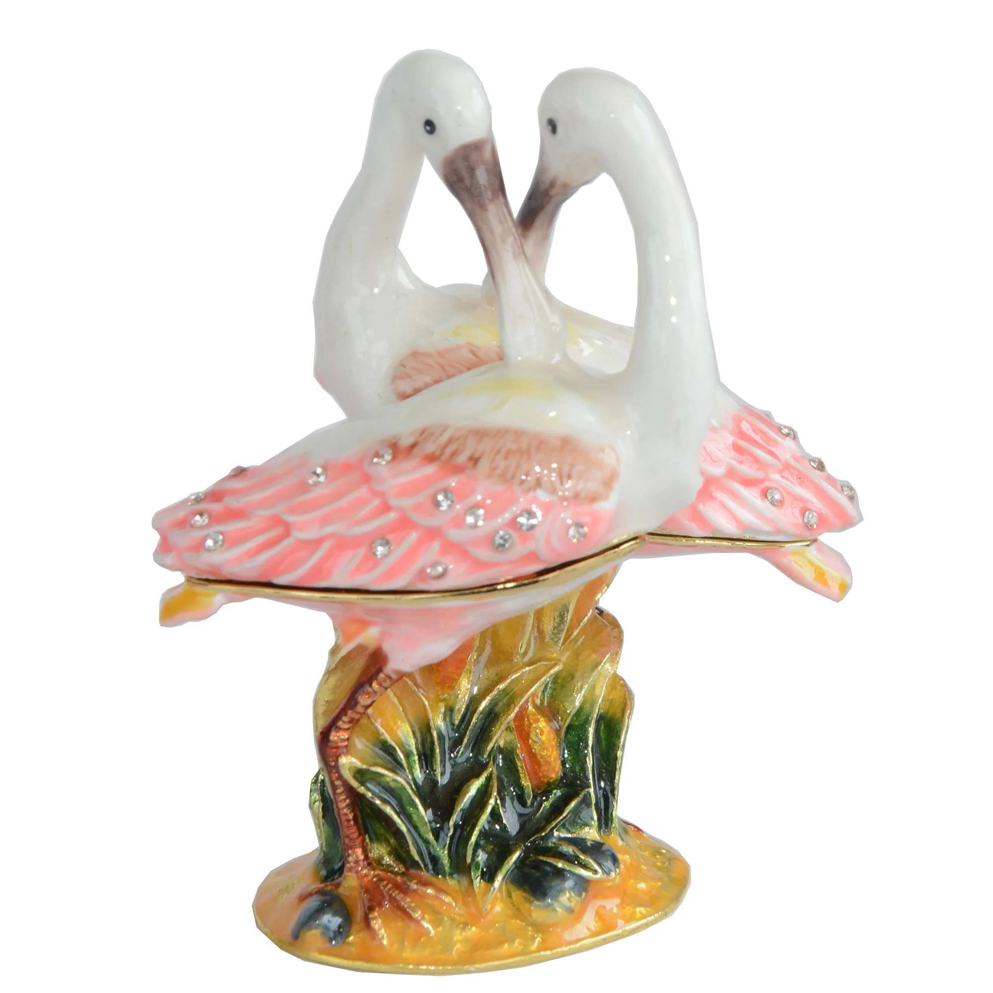 Boxer Heron Bird Bejeweled Trinket Box Metal Wedding Favors Gift Sculpture Home Decor
