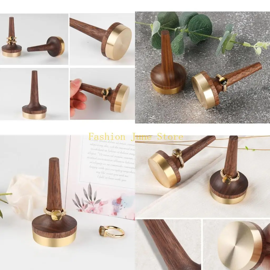 

N5KA Natural Ring Holder Finger Ring Stand Jewelry Display Holder Showcase Display Drawer Ring Storage with Brass Stand