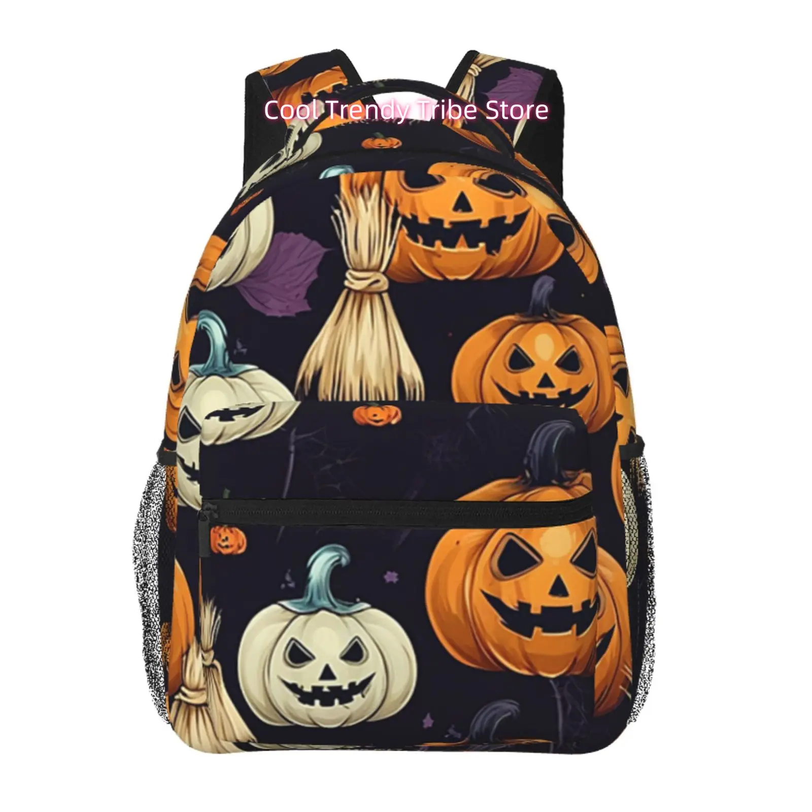 Black Realistic Pumpkin Broom Vintage Travel Hiking Backpacks, Ideal for Ipads And Laptops, Comfortable And Lightweight, Suitabl