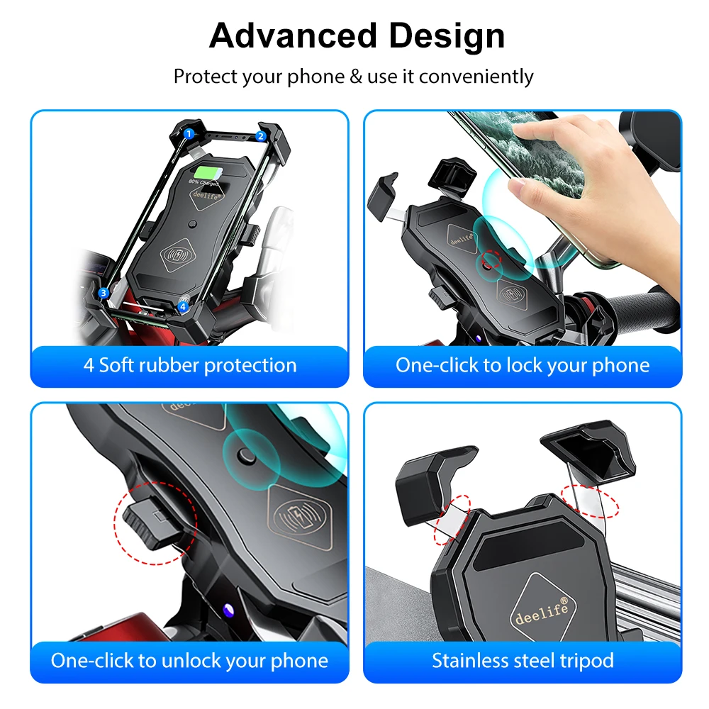 Deelife Motorcycle Phone Holder for Motorbike Mobile Stand Moto Smartphone Mount Motocycle Cellphone Support Wireless Charging