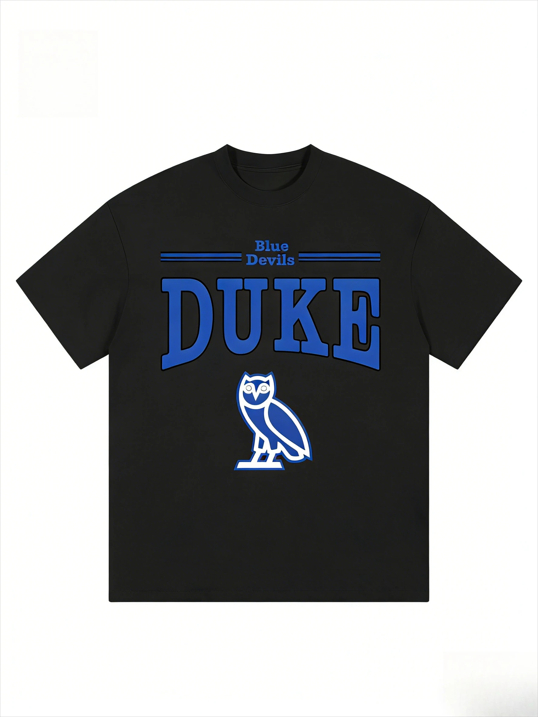 

Футболка с дизайном совы Varsity Blue Devils, классическая футболка в университетском стиле, топ с графикой Athletic Spirit Owl, одежда для спортивных фанатов в стиле ретро