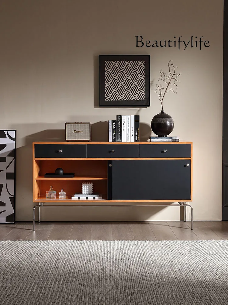 

Nordic minimalist light luxury modern simple guest restaurant saddle leather side cabinet against the wall storage cabinet