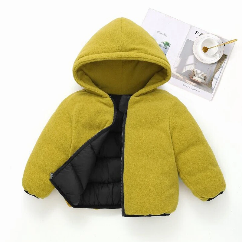 Herbst-Winter Dicke Warme Jungenjacke Beidseitig Tragbar Einfarbiger Fleece-Kapuzenmantel für 2-6-Jährige Kinder Geburtstagsgeschenk – Detail 5