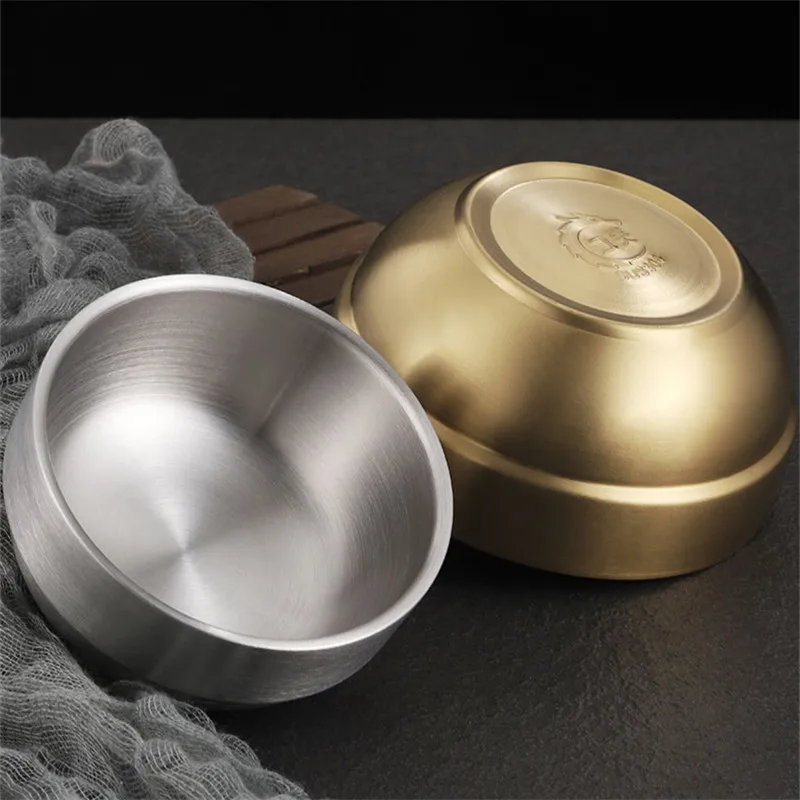 

Двухслойные миски из нержавеющей стали, корейская посуда, противоожоговые миски для фруктового супа рамэн для взрослых и детей, кухонная утварь