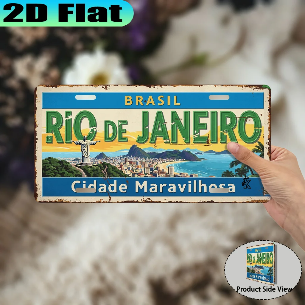 2D Flat -1pc, Retro Aluminum Sign of The City of Rio De Janeiro (12X6 Inch), Vintage Urban Style, Gift for Travel Enthusiasts