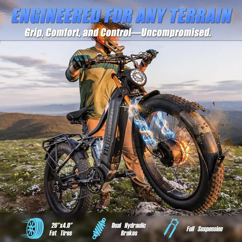 2026 Dual Motor Electric Bike for Adults AWD 5000W/3000W Peak 40 MPH/30 MPH E Dirt Bike, 52V/48V Removable Battery 65/80/150 Mil image 23