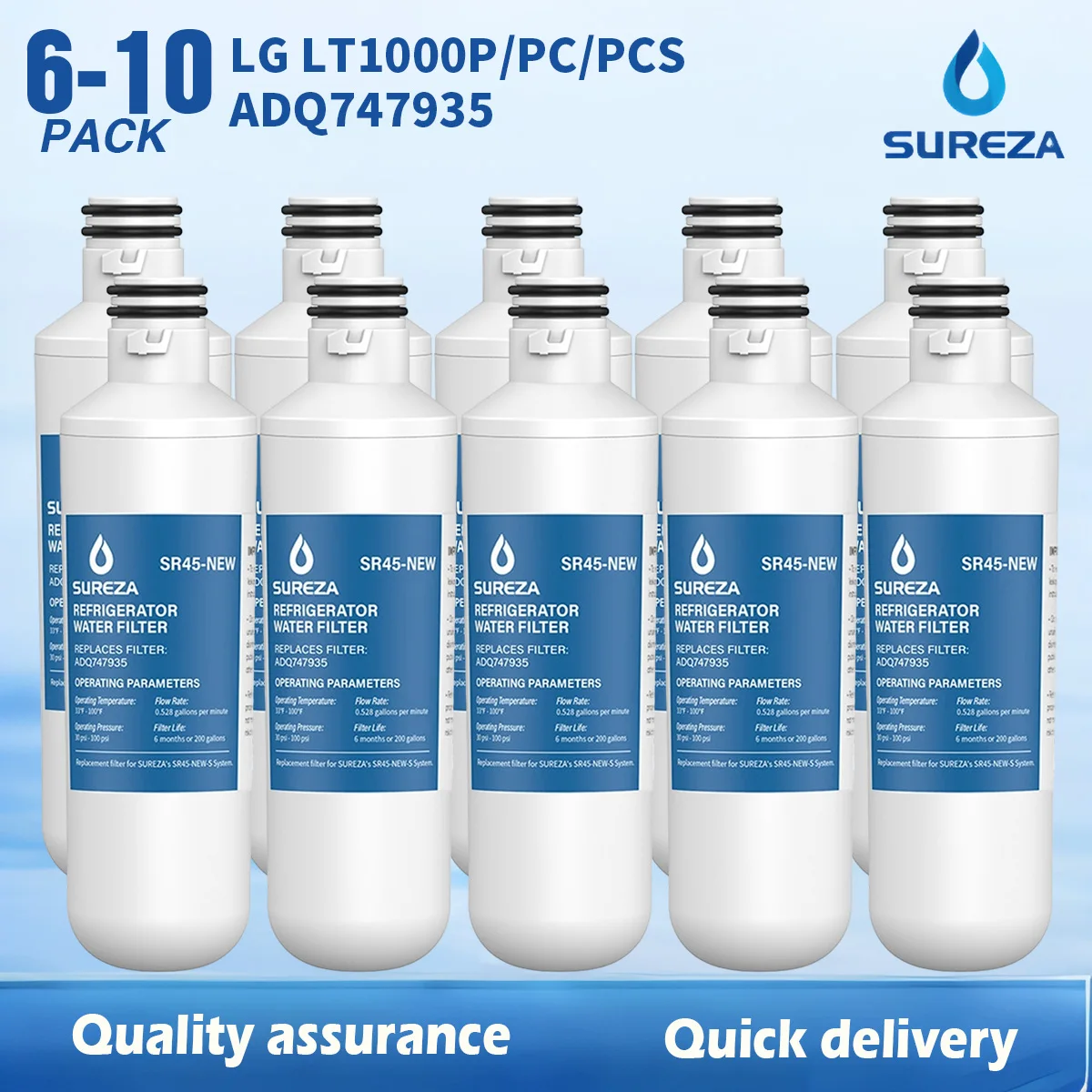 

Replacement LG LT1000P Refrigerator Water Filter LT1000PC LT1000PCS ADQ74793501 MDJ64844601 Kenmore 9980 Water Filter, 6-10 PACK