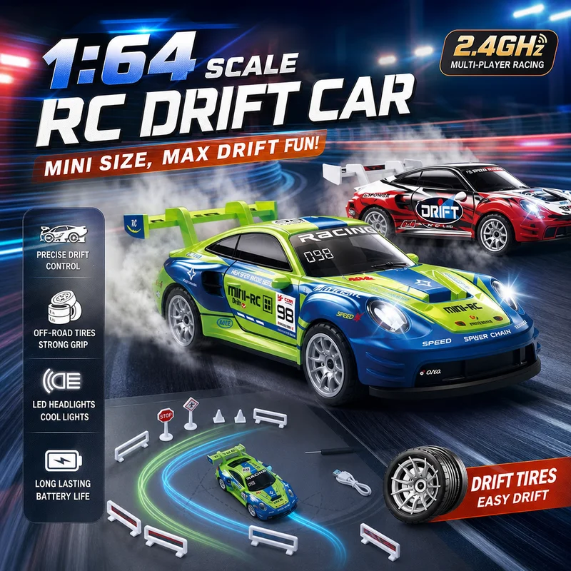 Generic 1:64 Scale High Speed Rc Drift Car Remote Control Racing Vehicle Simulation Electric Hobby Toy For Adults