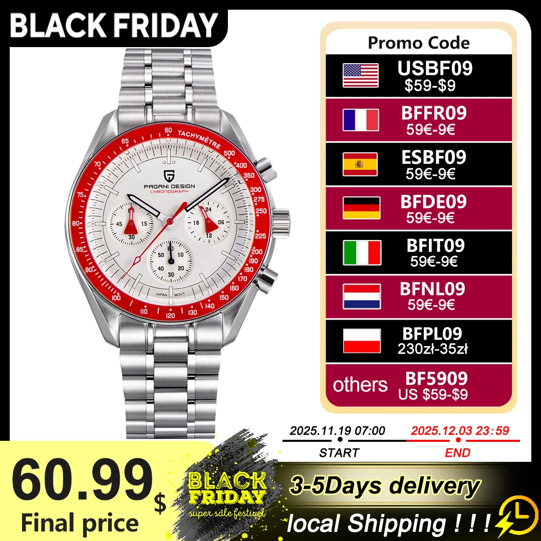 PAGANI DESIGN New Men’s Watch Chronometer Sapphire Mirror Red Quartz Watch For Men Waterproof Luminous Relogio Masculino 2025