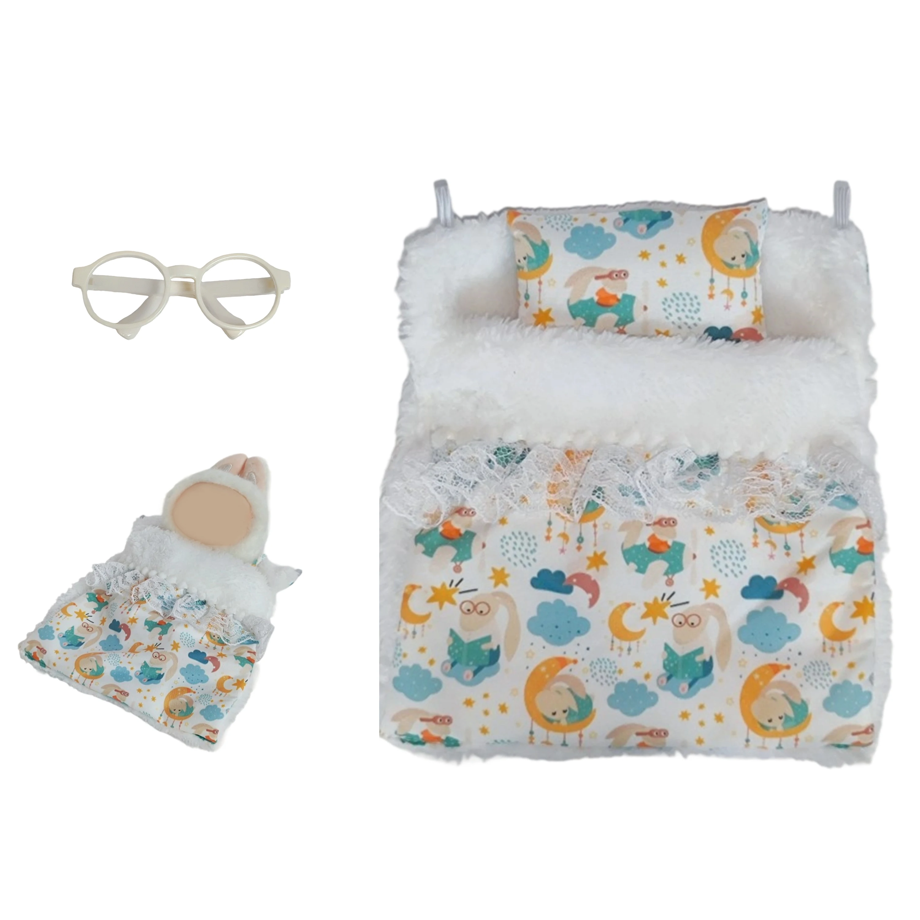 

Ropa Clothes For Labubu 15/17cm Doll Quilt and Pajama Set Three-piece Set Cosy Baby Bed Home Warmth Toy Girl Gift