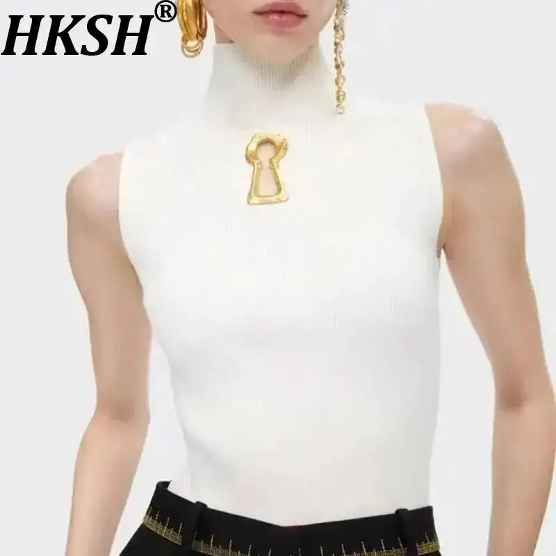 

HKSH летняя женская французская новая элегантная офисная женская водолазка металлический жилет модная универсальная майка шикарный жилет HK9491