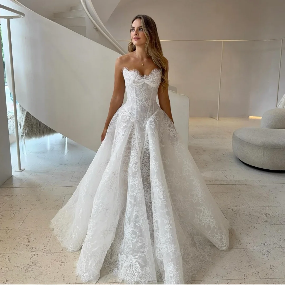 

Princess Sweetheart Wedding Dresses Lace Corset Bridal Gown Buttons Back Exquisite robe de mariée Customized