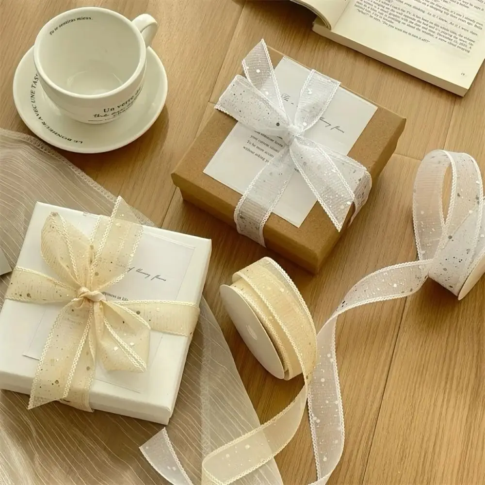 1 rollo de 10 yardas de hermosas cintas metálicas con purpurina de malla, cinta de Organza dorada y plateada, decoración de regalo para boda